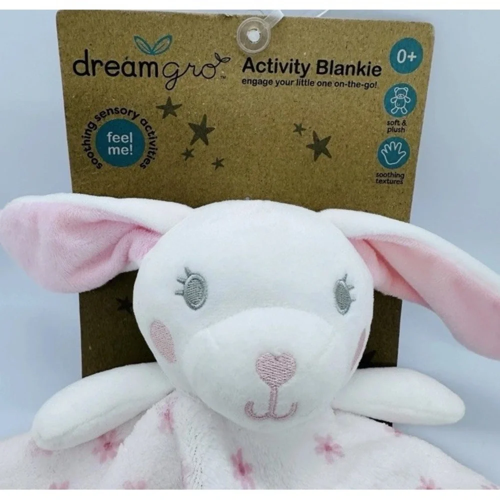 Dreamgro Pink Bunny Activity Blankie Lovey Plush Security Blanket 14